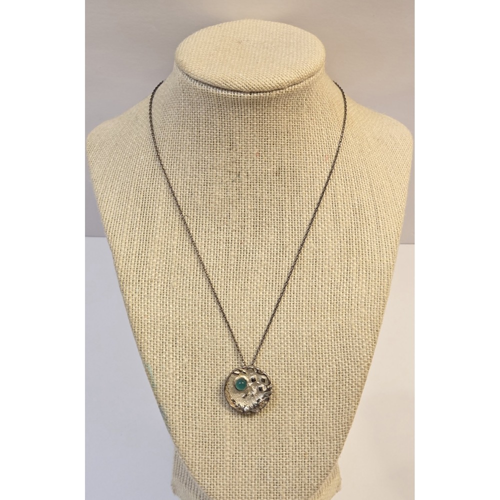 Vintage Modernist Sterling Silver Disk Pendant Necklace Signed Eloi Folnio 16"